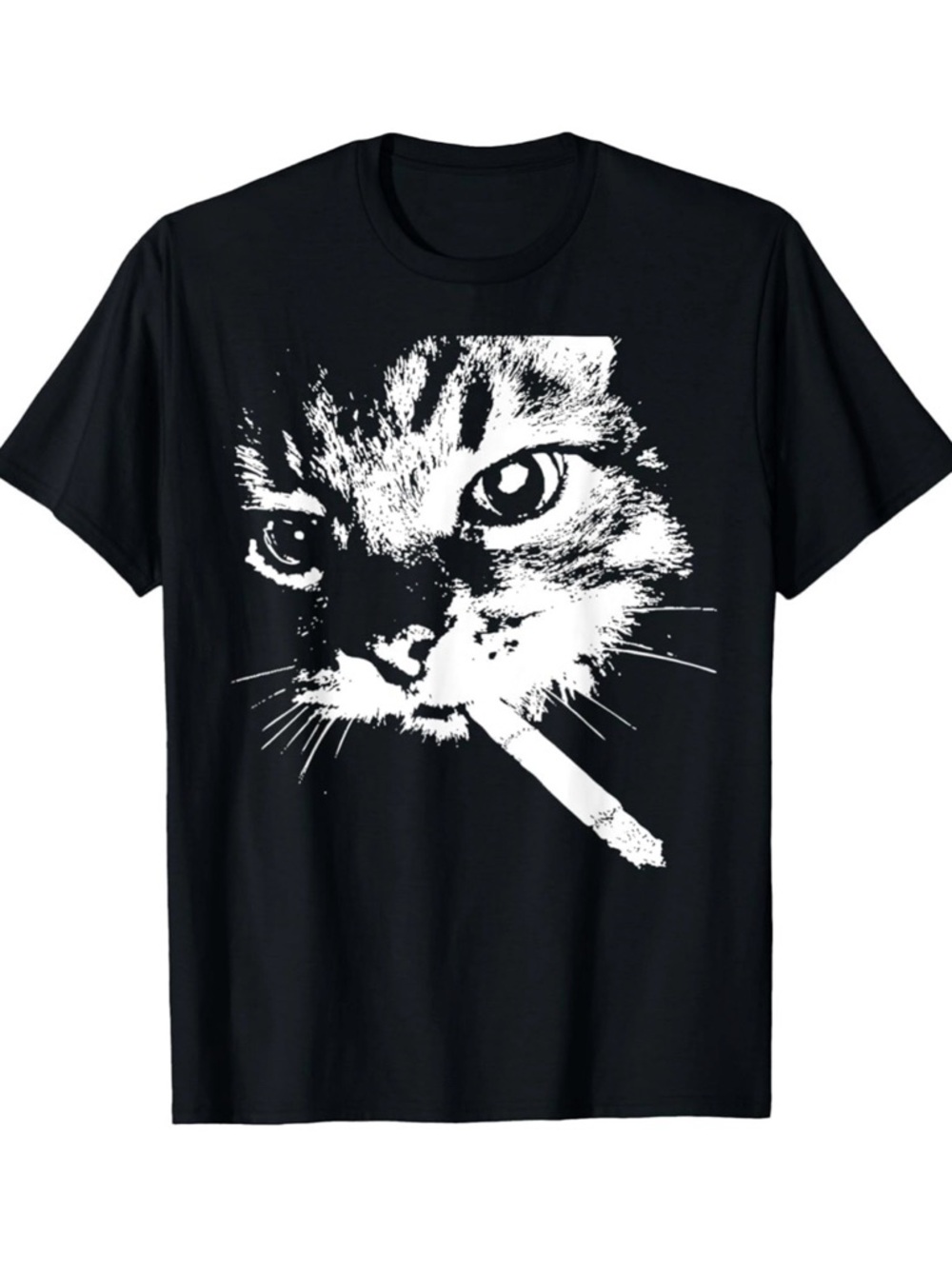 Black Cat Graphic Tee with White Cat Print - Unbranded